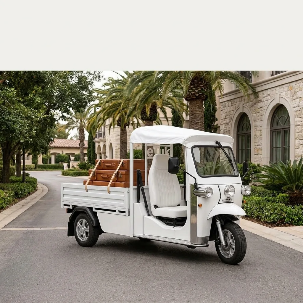 eTuk L5 Pickup rear three-quarter utility view