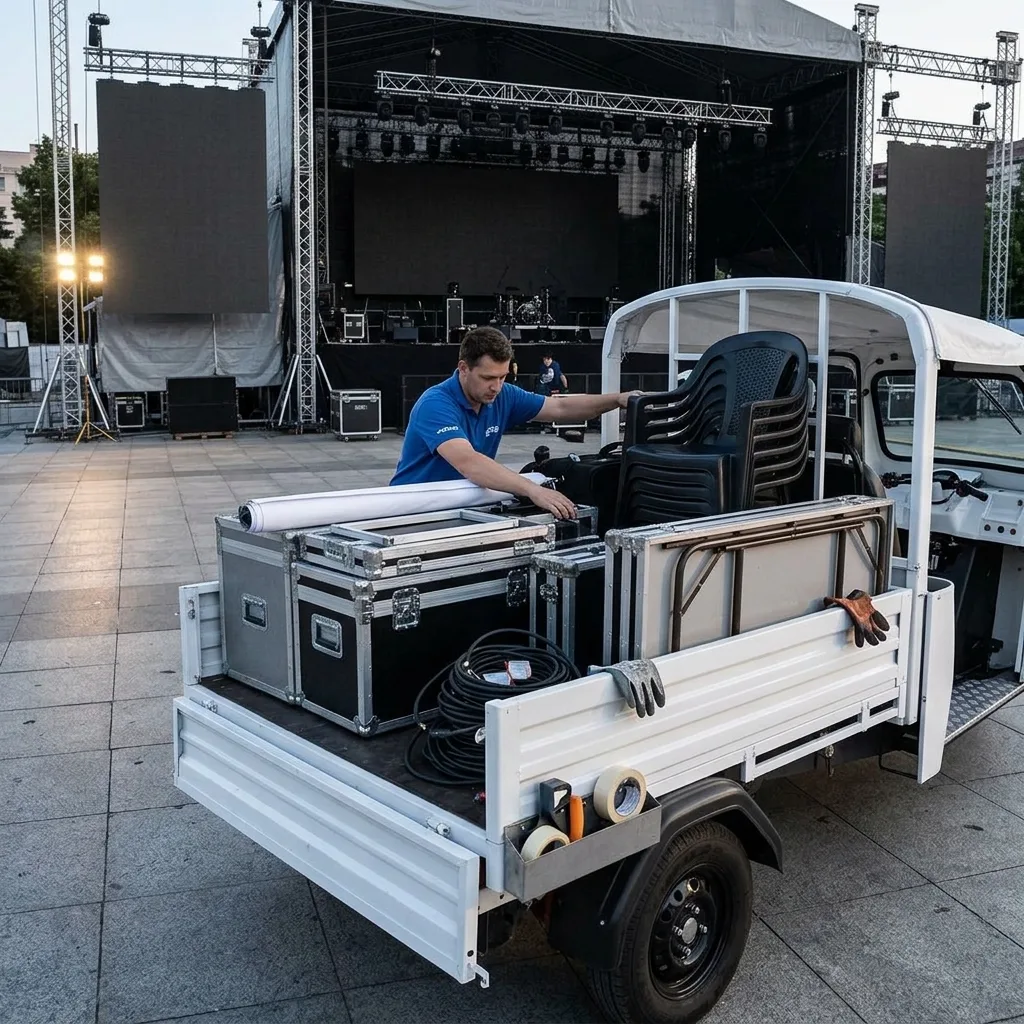 eTuk L5 Pickup open cargo bed viewed from rear side