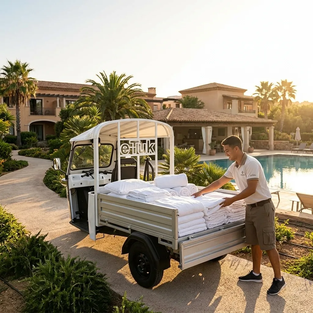 eTuk L5 Pickup utility vehicle with rear cargo platform