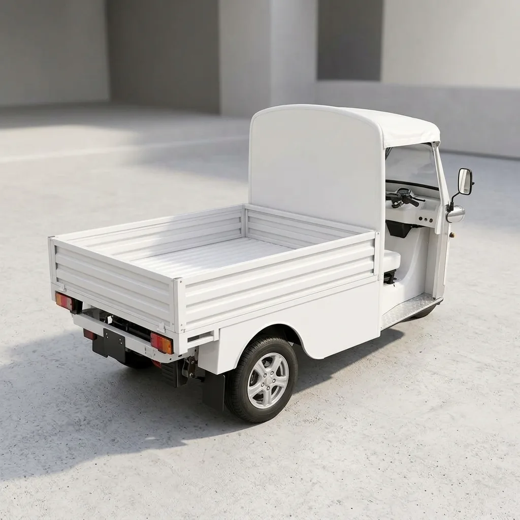 eTuk L5 Pickup electric utility vehicle front three-quarter view